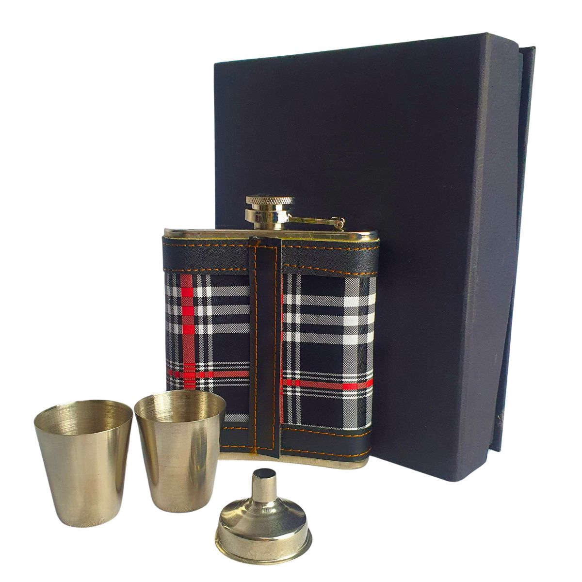 Kit Cantil Porta Bebidas 2 Copos E Funil Xadrez/preto Kit Cantil Porta Bebidas 2 Copos E Funil Xadrez/preto